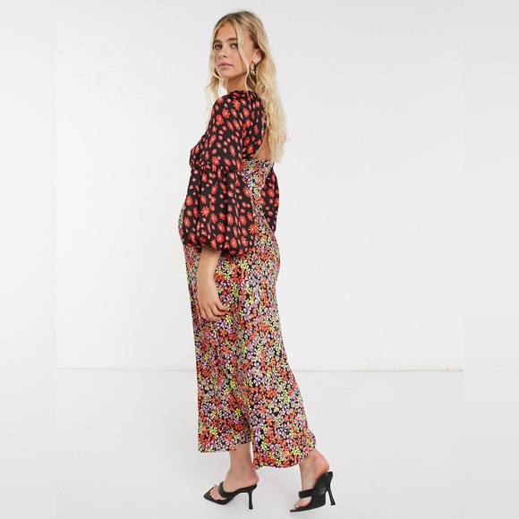 ASOS DESIGN Maternity Satin Sweetheart Neck Maxi Dress Floral Print - Picture 4 of 7